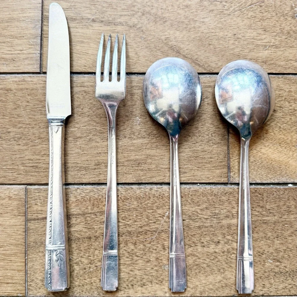 4pc VTG Antique 30s Oneida Prestige GRENOBLE Silverplate Flatware Place Setting
